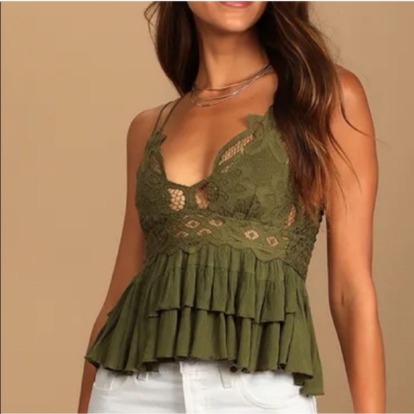 Free People Tops - NWT Free People Olive Green Adella Crochet Cami Top